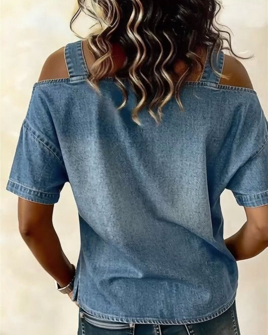 Blusa off-shoulder con tirantes denim