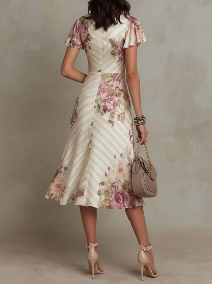 Alba | Elegante vestido de satén con estampado floral de estilo retro