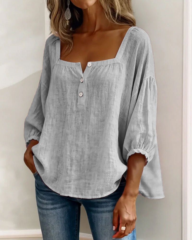 Blusa de cuello cuadrado y manga mariposa