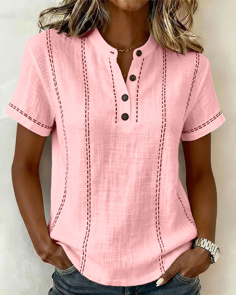 Camiseta casual con cuello en V y botones