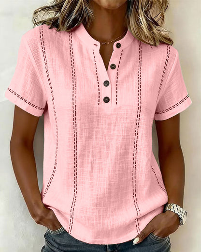 Camiseta casual con cuello en V y botones