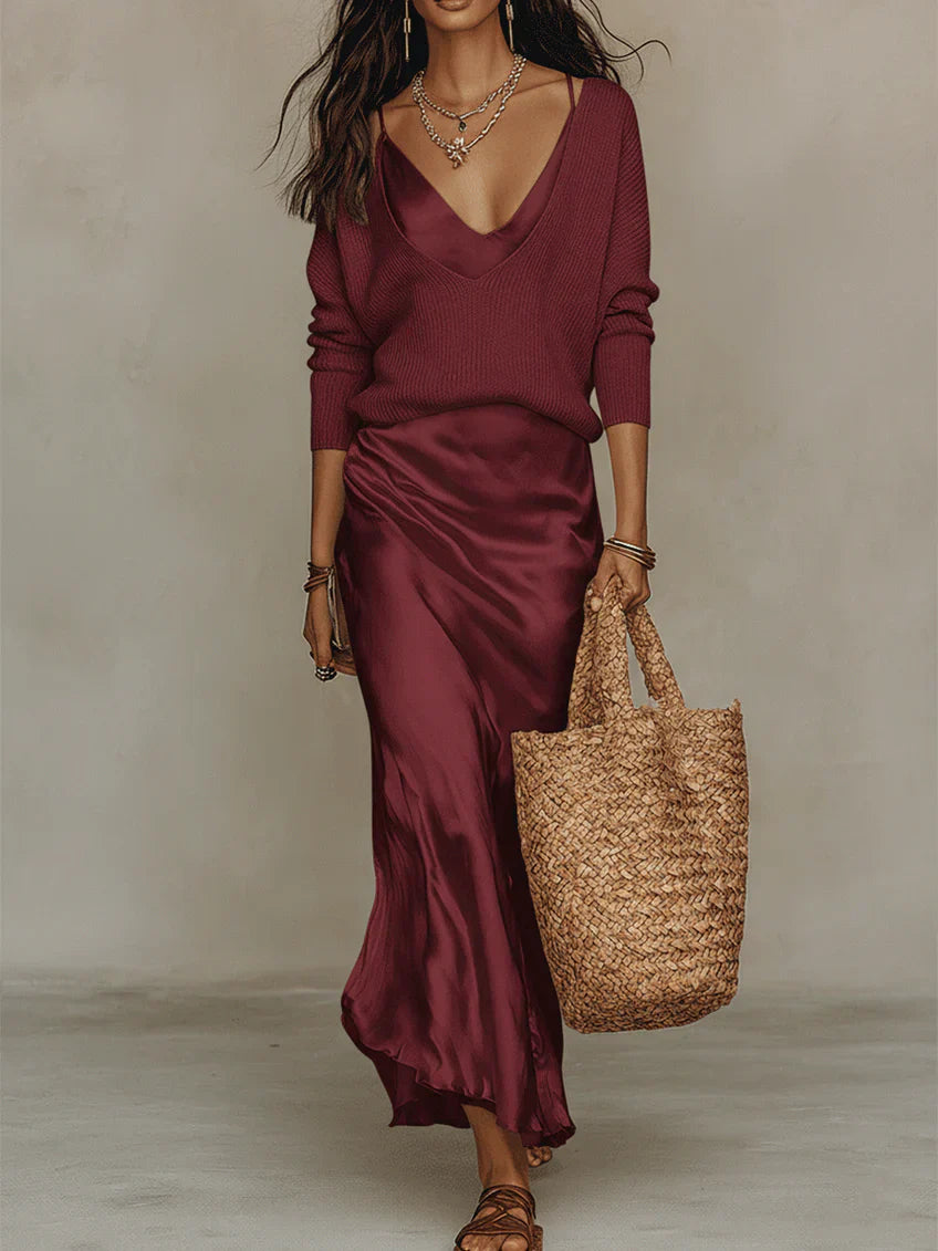 Elena | Vestido de satén con jersey incluido