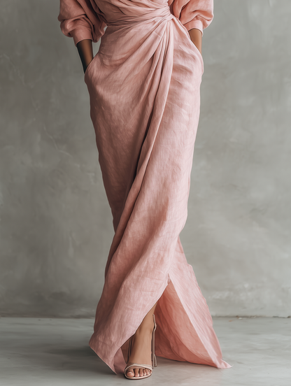 Nina | Vestido largo minimalista de lino rosa