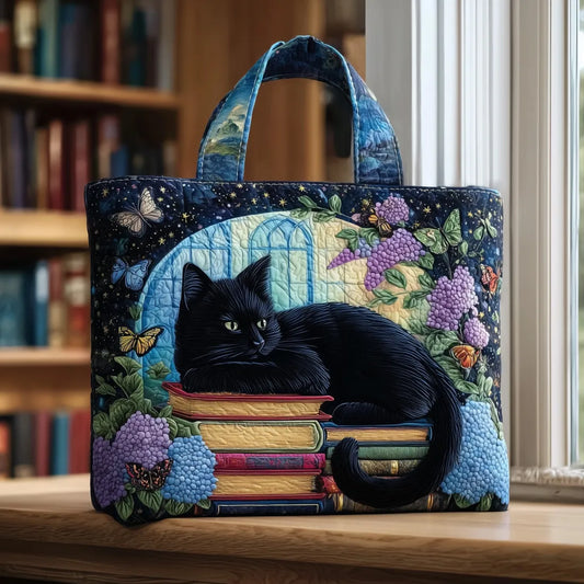 Bolso Artesanal Gato Negro sobre Libros