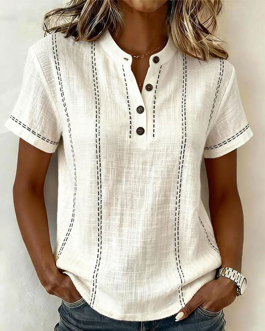 Camiseta casual con cuello en V y botones