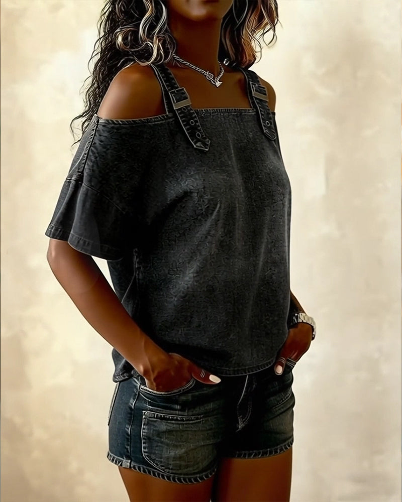Blusa off-shoulder con tirantes denim