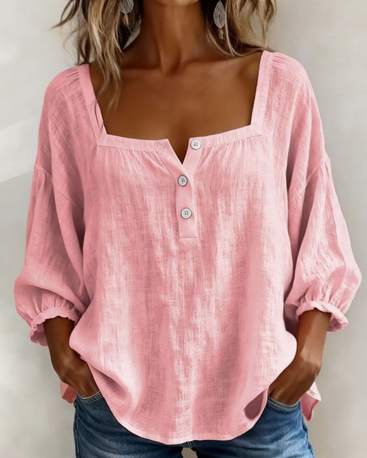 Blusa de cuello cuadrado y manga mariposa