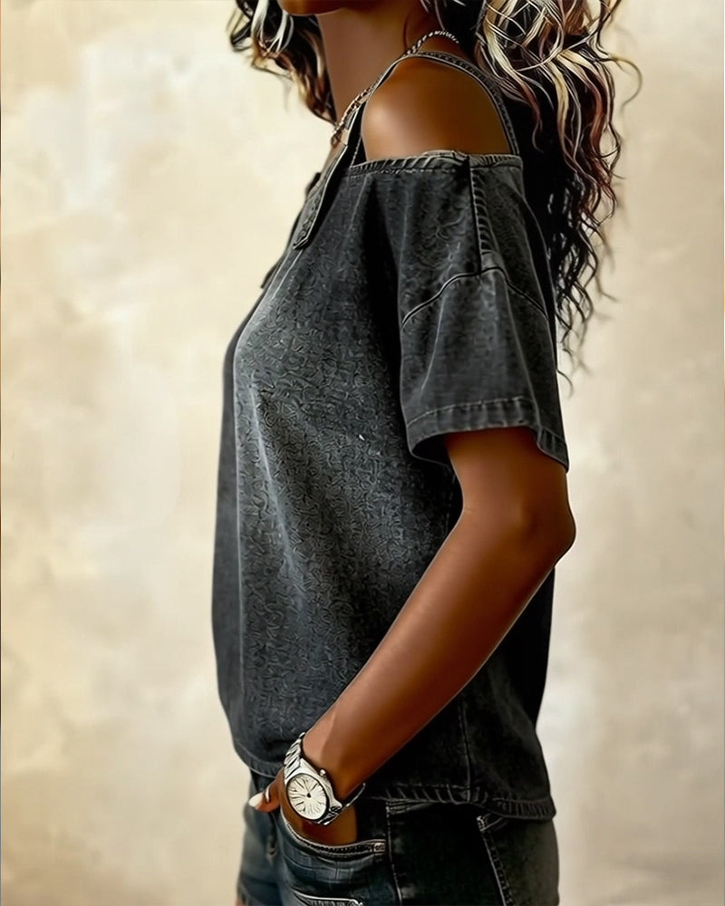 Blusa off-shoulder con tirantes denim