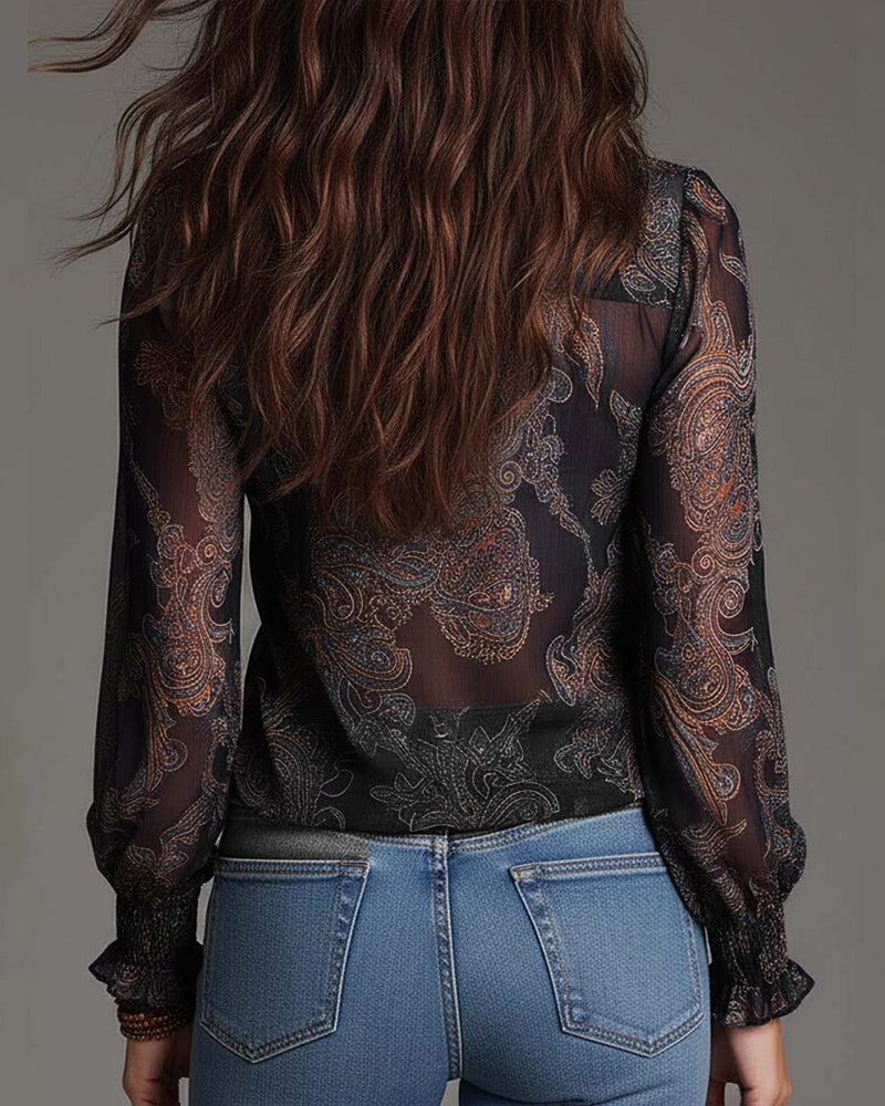 Blusa retro con media cremallera y volante