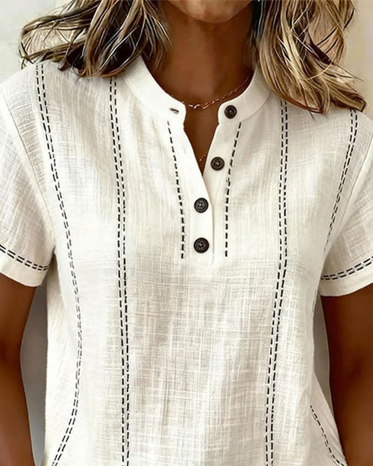 Camiseta casual con cuello en V y botones