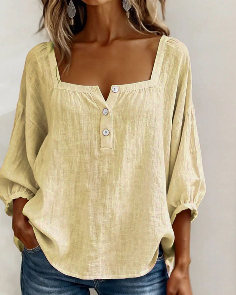 Blusa de cuello cuadrado y manga mariposa