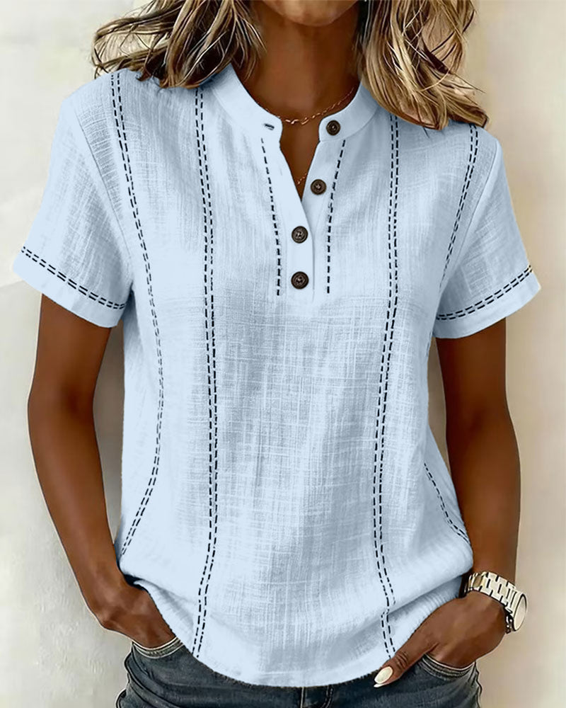 Camiseta casual con cuello en V y botones