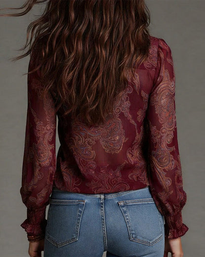 Blusa retro con media cremallera y volante