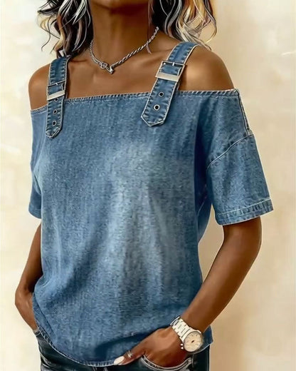 Blusa off-shoulder con tirantes denim