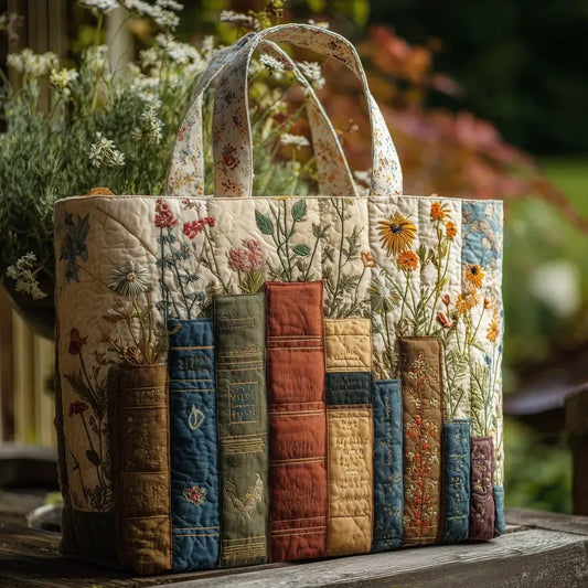 Bolso Acolchado Artesanal: Libros y Flores