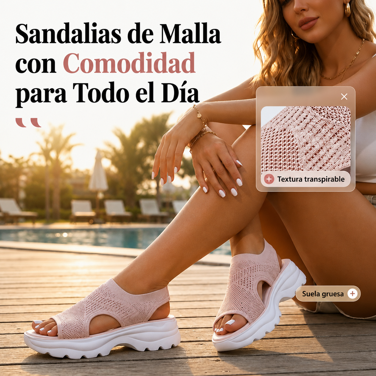 Sandalias de plataforma de malla transpirable para mujer