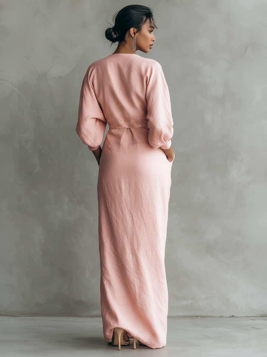 Nina | Vestido largo minimalista de lino rosa