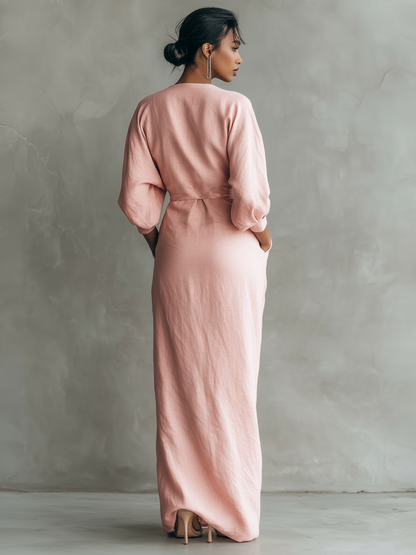 Nina | Vestido largo minimalista de lino rosa