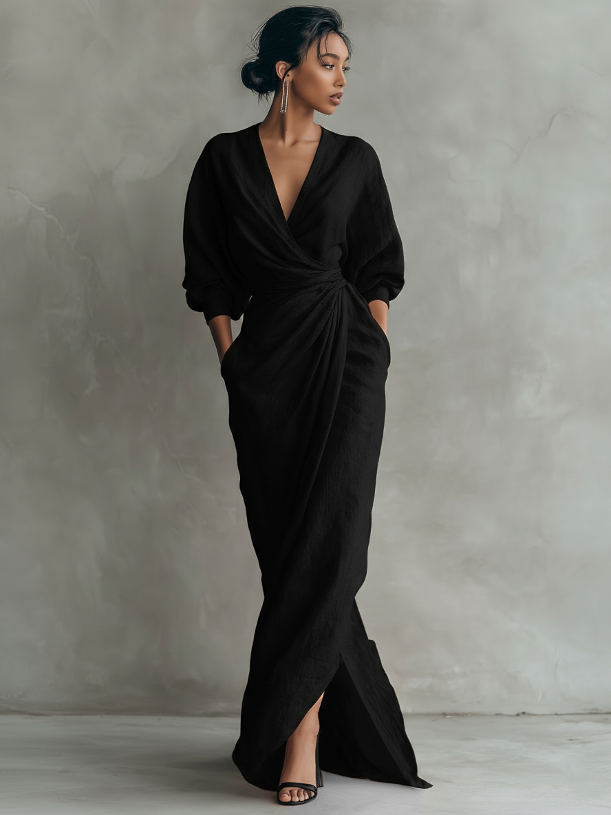 Nina | Vestido largo minimalista de lino rosa