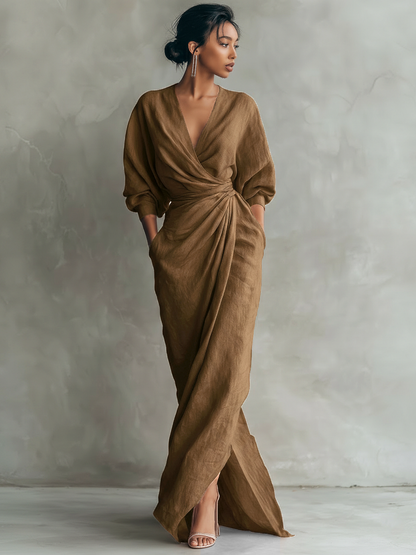Nina | Vestido largo minimalista de lino rosa