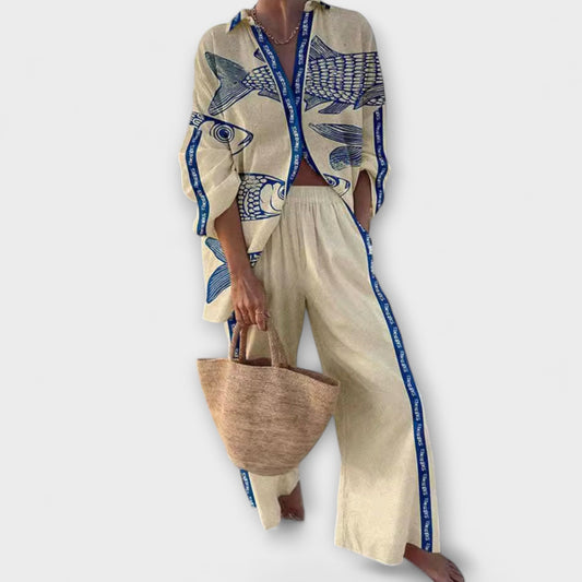 Conjunto Yazette con estampado de pez azul liviano