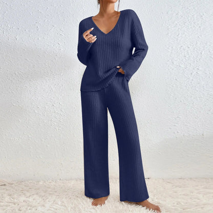 Zavelli | Conjunto completo de dos piezas con pantalones y top con escote en V