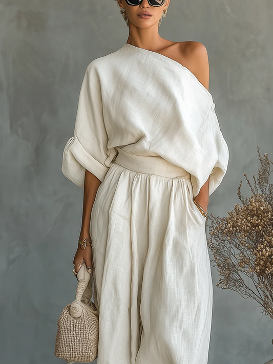 Eleonora — Set elegante de dos piezas con hombro descubierto