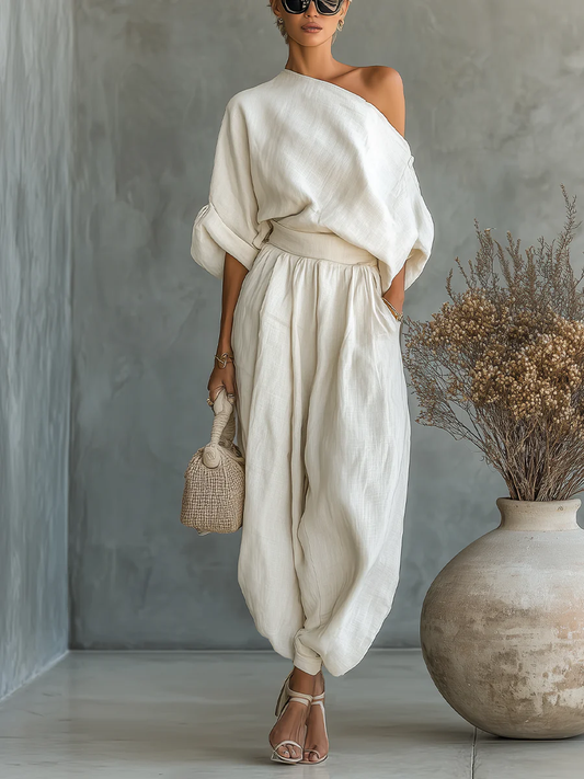 Eleonora — Set elegante de dos piezas con hombro descubierto