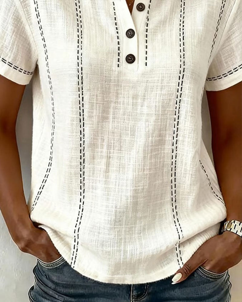 Camiseta casual con cuello en V y botones