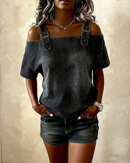 Blusa off-shoulder con tirantes denim