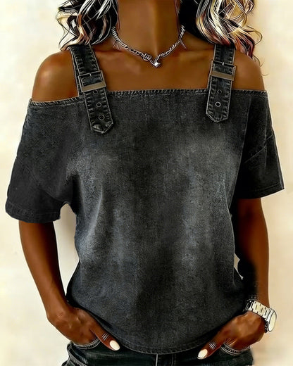 Blusa off-shoulder con tirantes denim