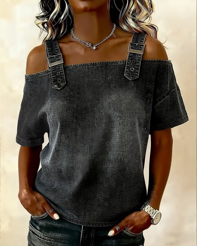 Blusa off-shoulder con tirantes denim