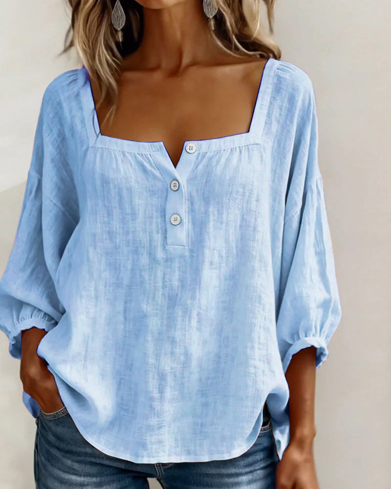 Blusa de cuello cuadrado y manga mariposa