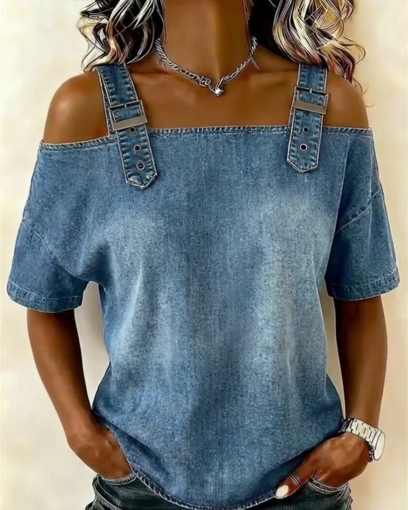 Blusa off-shoulder con tirantes denim