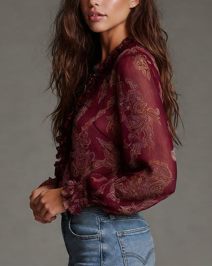Blusa retro con media cremallera y volante