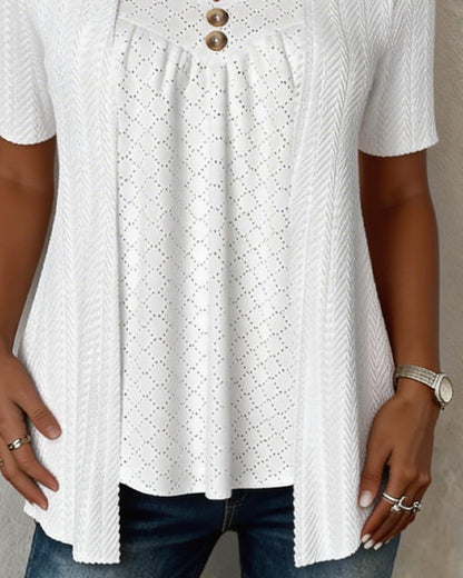 Blusa efecto capa falsa con cuello cuadrado y patchwork
