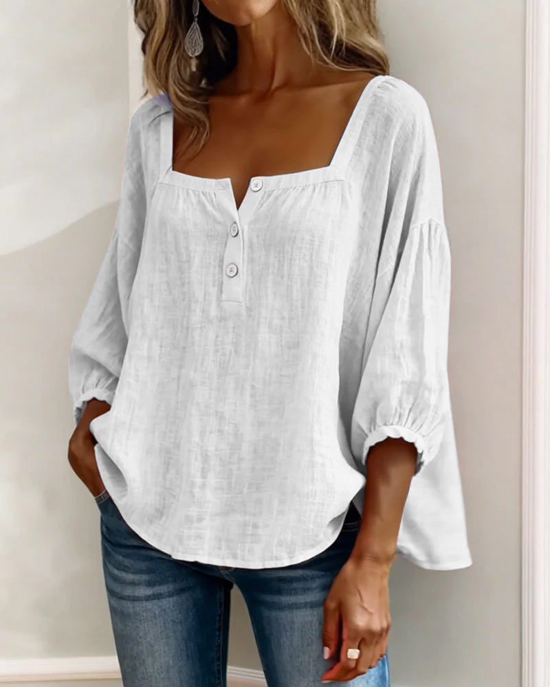 Blusa de cuello cuadrado y manga mariposa