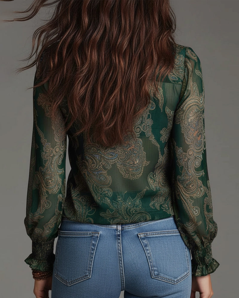 Blusa retro con media cremallera y volante