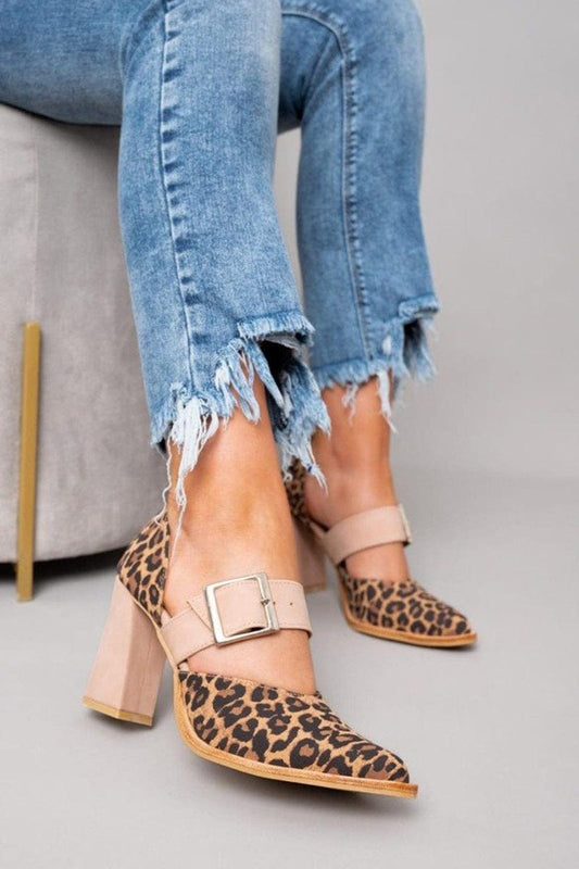 Ilana™ | Tacones de Bloque con Estampado de Leopardo