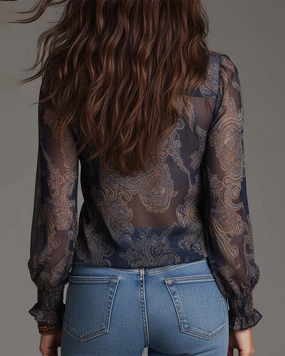 Blusa retro con media cremallera y volante
