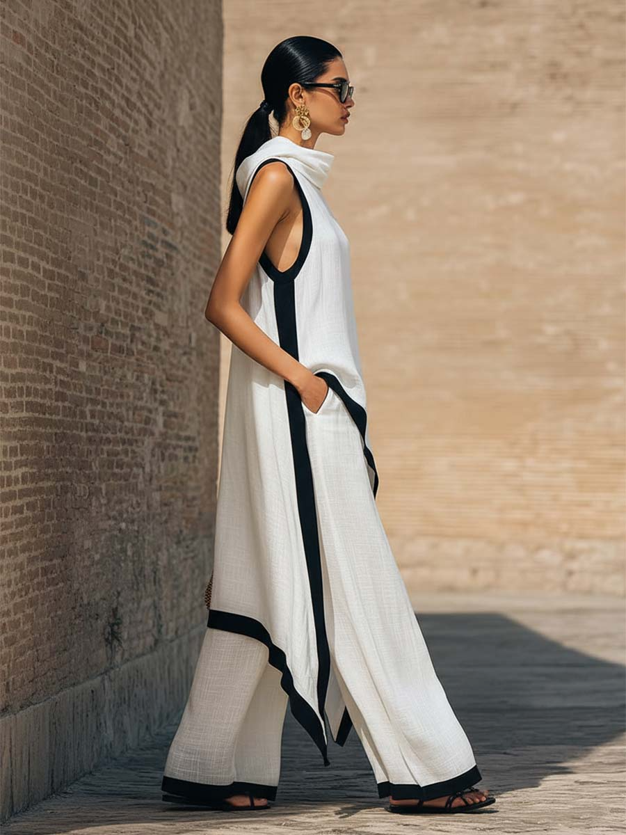 Conjunto de dos piezas de lino y algodón, elegante y con un corte artístico