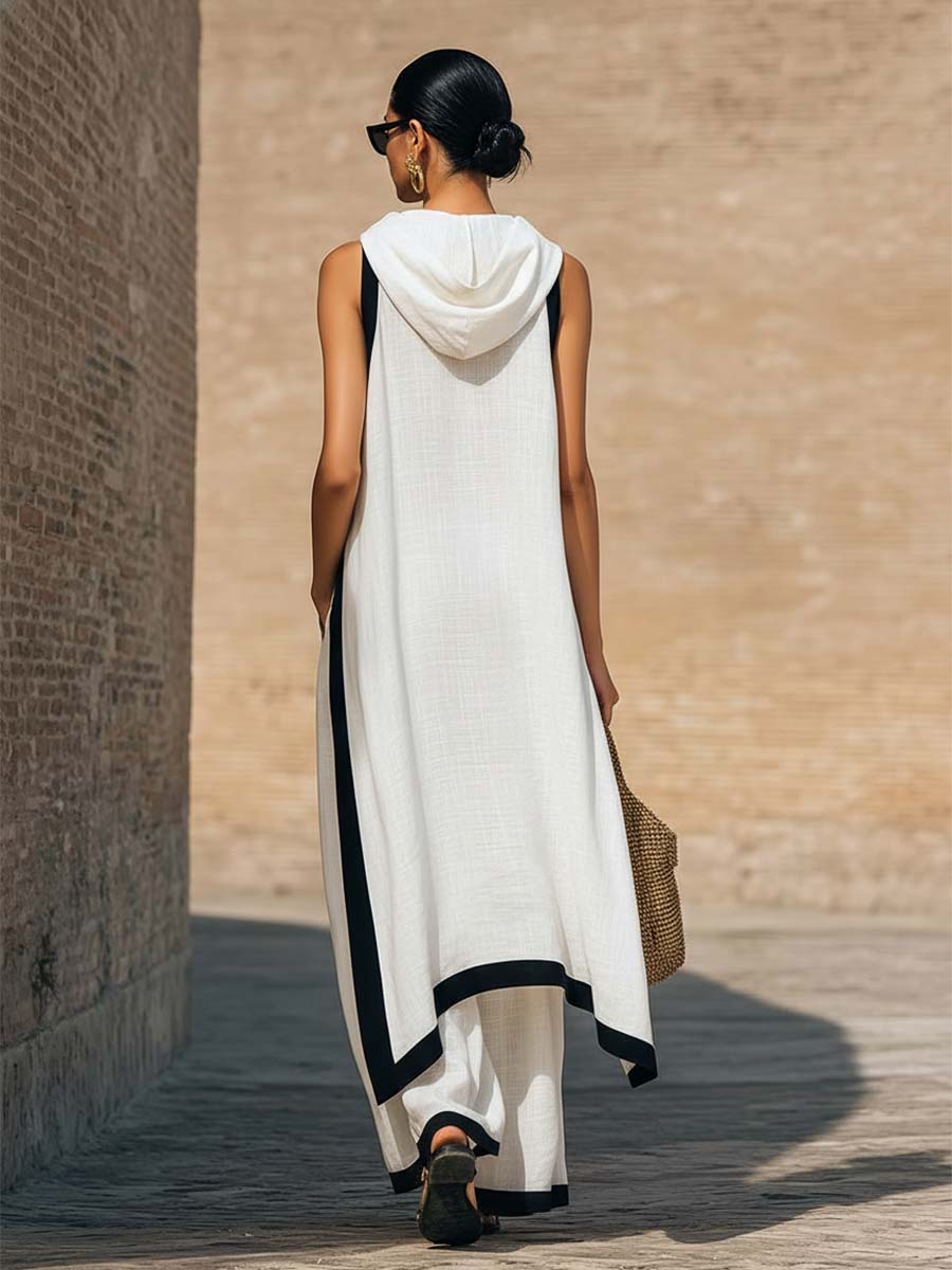 Conjunto de dos piezas de lino y algodón, elegante y con un corte artístico