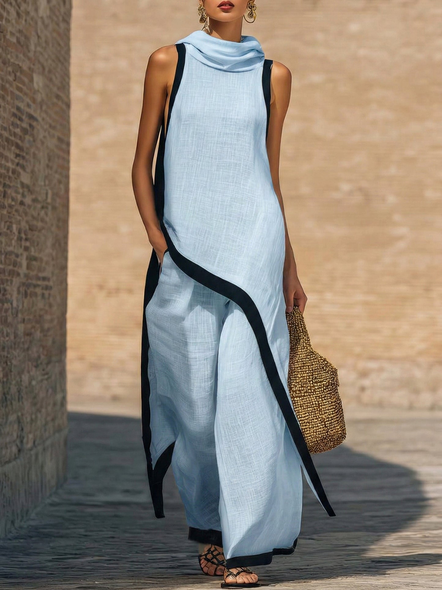 Conjunto de dos piezas de lino y algodón, elegante y con un corte artístico