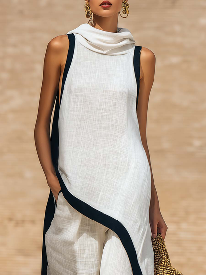 Conjunto de dos piezas de lino y algodón, elegante y con un corte artístico