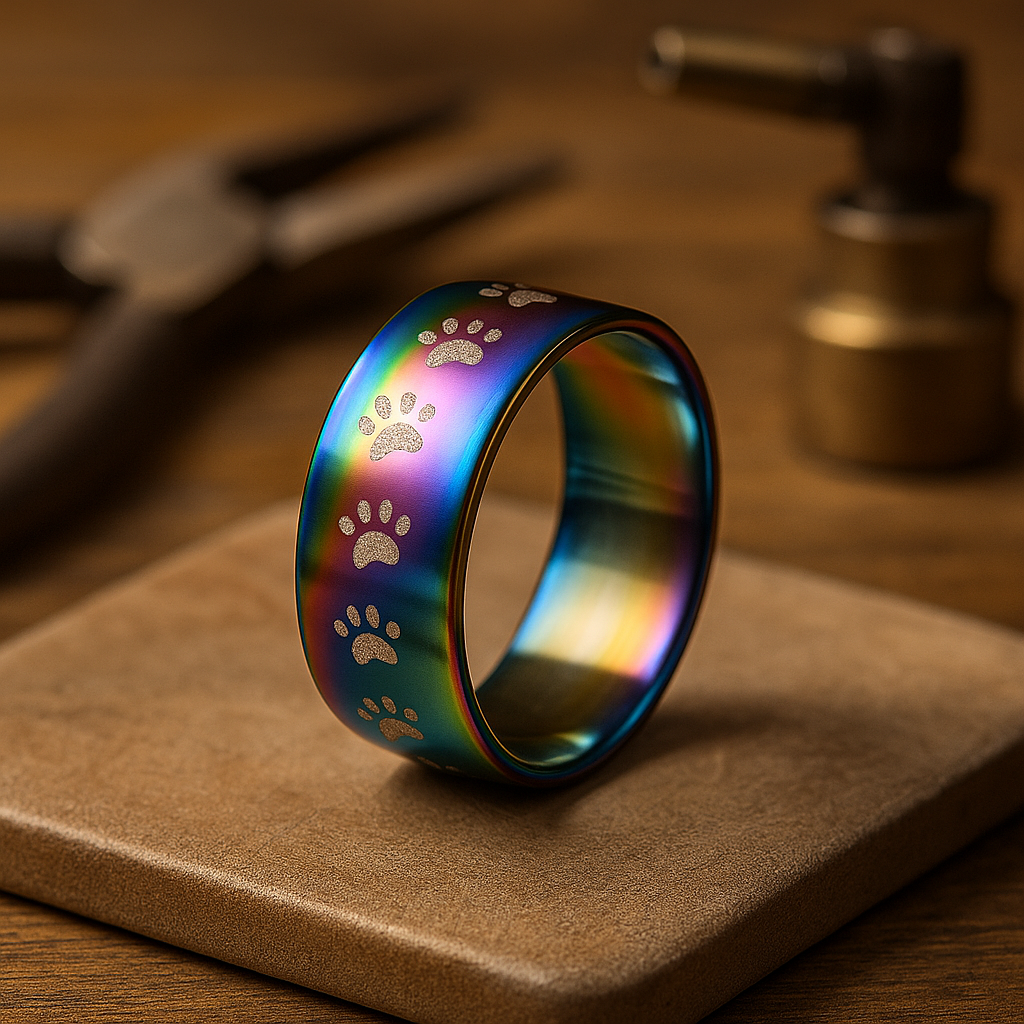 Zinnia™ | Anillo con huella de pata arcoíris